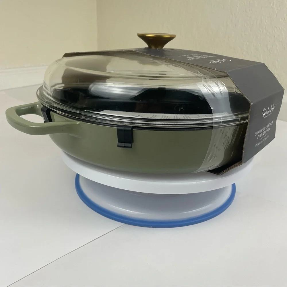 Sur La Table 3.75 Qt Enamel Cast Iron Braiser Pan W/ Glass Lid Green NEW